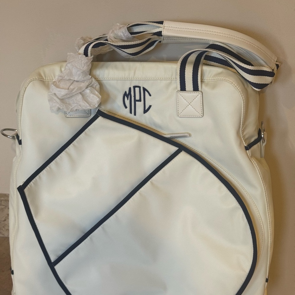 Mark & Graham White and Navy Monogrammed Duffel